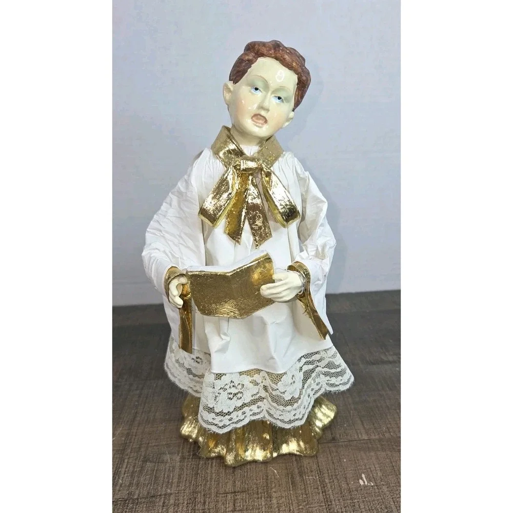 Vtg Dept 56 Papier Mache Choir Boy Figurine White Gold Songbook 1960s Christmas